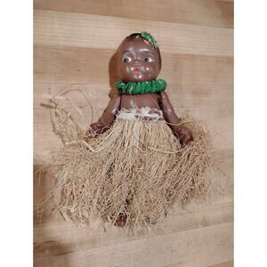 8" Vintage Hula Hawaiian Souvenir Doll Composition? Painted Face No Markings 50s